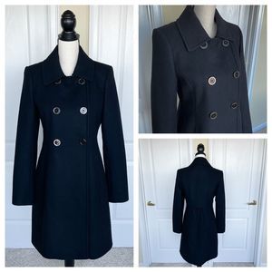 Preston & York 80% Wool Size 4 Black Double Breast Button Coat Jacket Blazer
